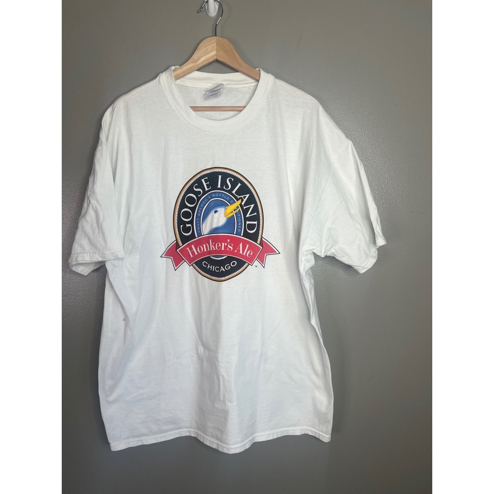 Vintage Beefy Tee Goose  Island Honkers Ale  Chicago Beer white  Hanes Xl